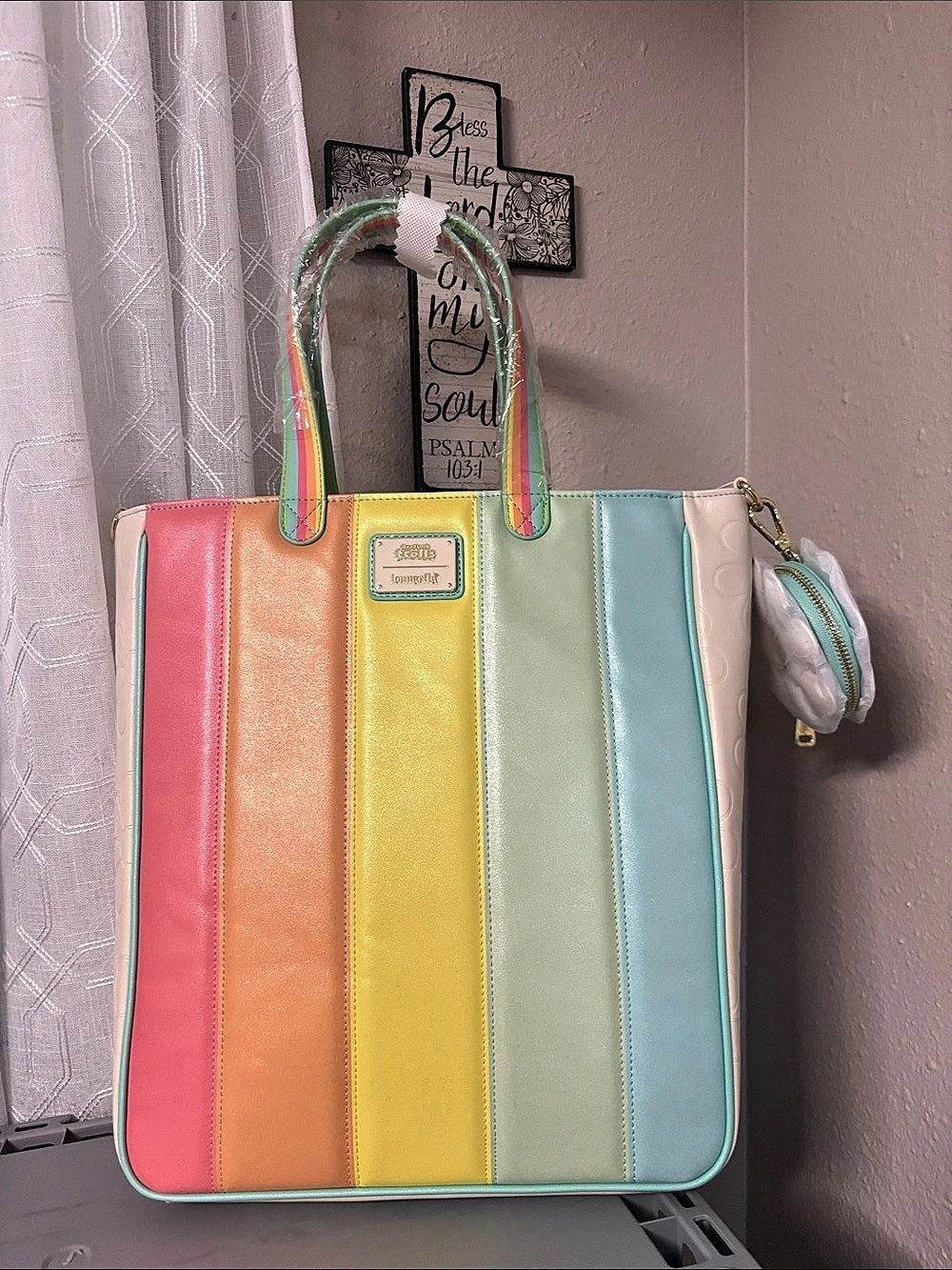 Loungefly Trolls Rainbow Color Block Tote NWT